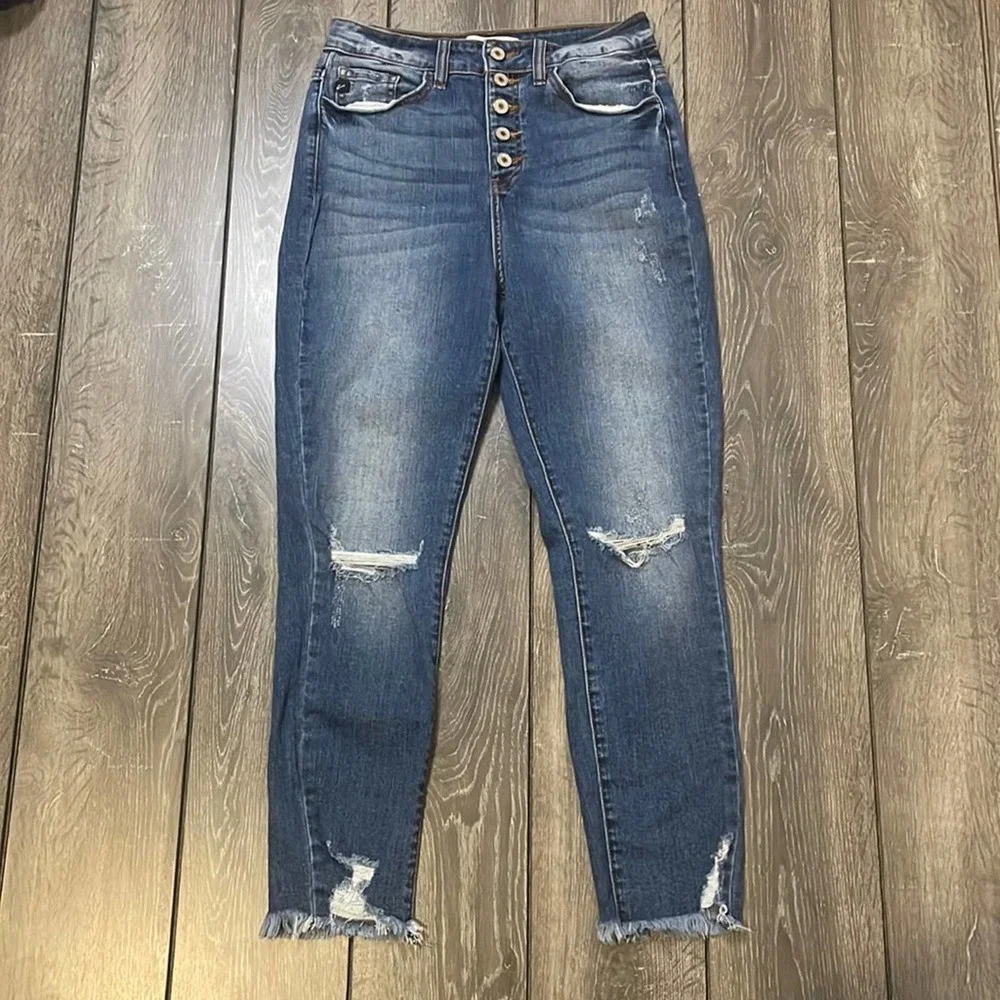 KanCan Button Fly Distressed Blue Jeans Women's Size 5 / 26 - Picture 2 of 10